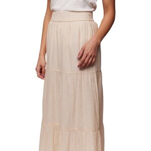 ABLE Harper Cream/White Pin Striped Three Tier Cotton Fully Lined Maxi Skirt